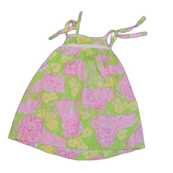 Lilly Pulitzer HTF Lounging Lions Pink Green Cubs Infant Baby Girl Jumper Dress - Picture 1 of 8